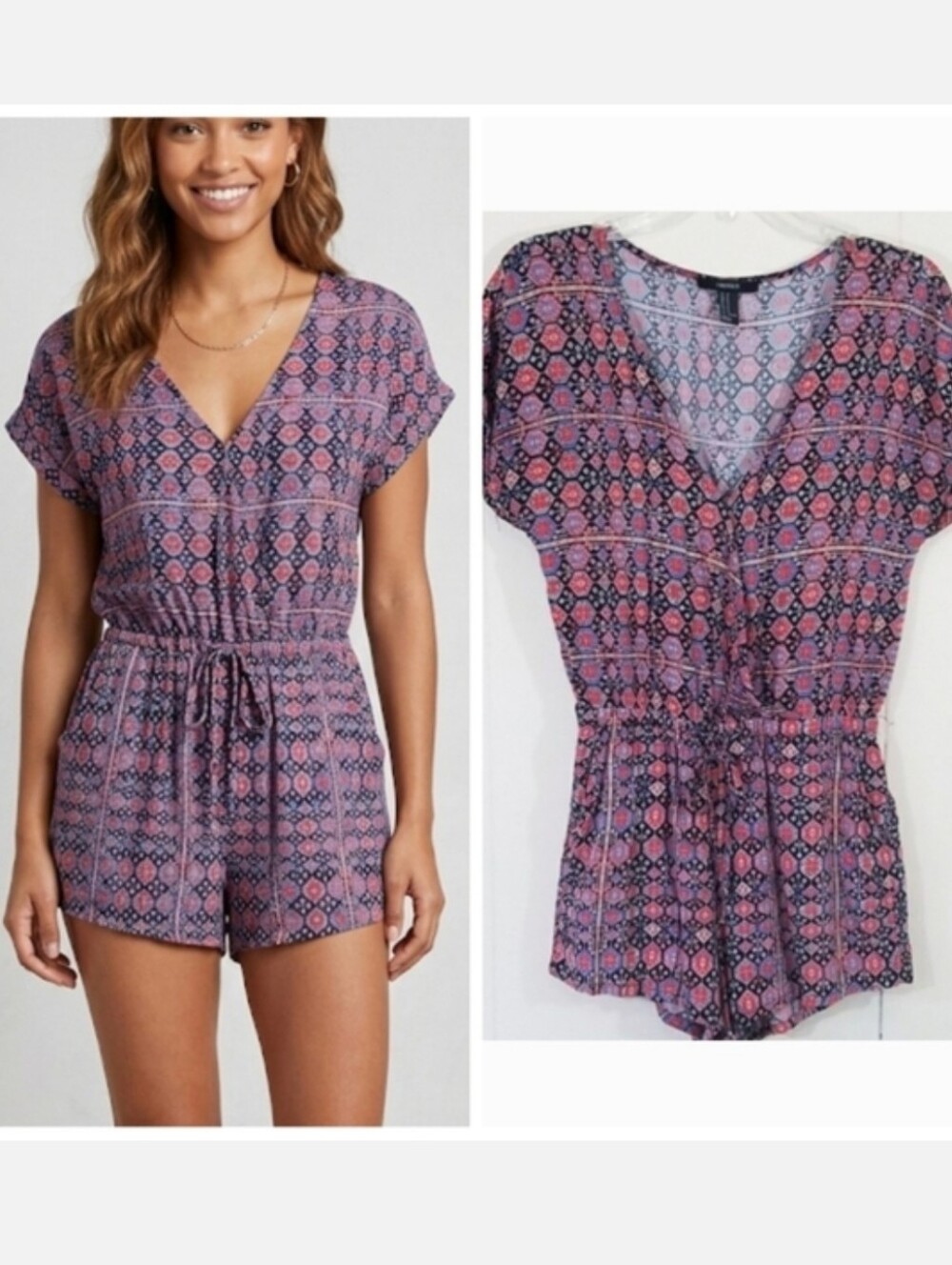 Forever 21 Short sleeve shorts romper Women's size medium Pink Blue Red Cream